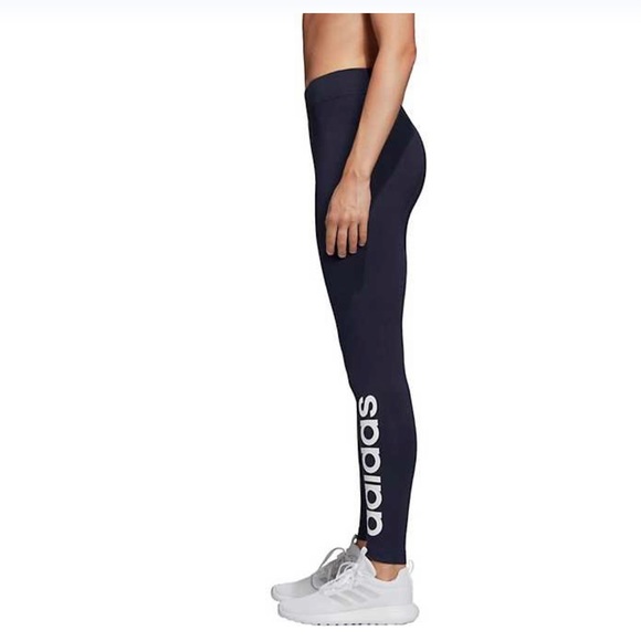 Adidas Navy blue leggings w/,”ADIDAS ,” written in white down front lower leg. - Picture 2 of 10